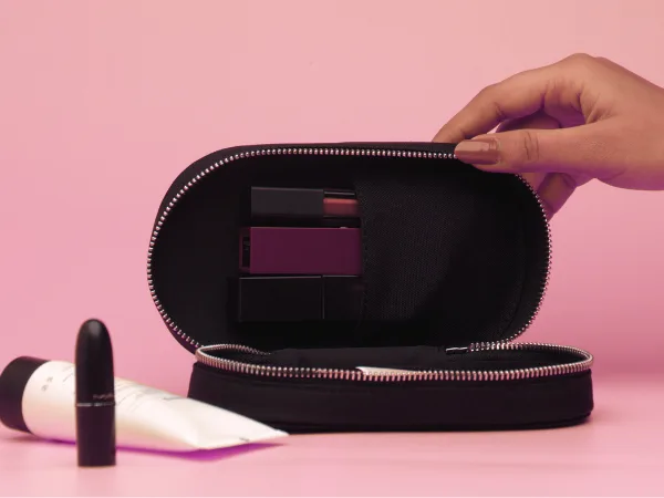 Recycled plastic cosmetic pouch